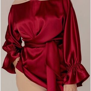 Elegant Red Satin Blouse